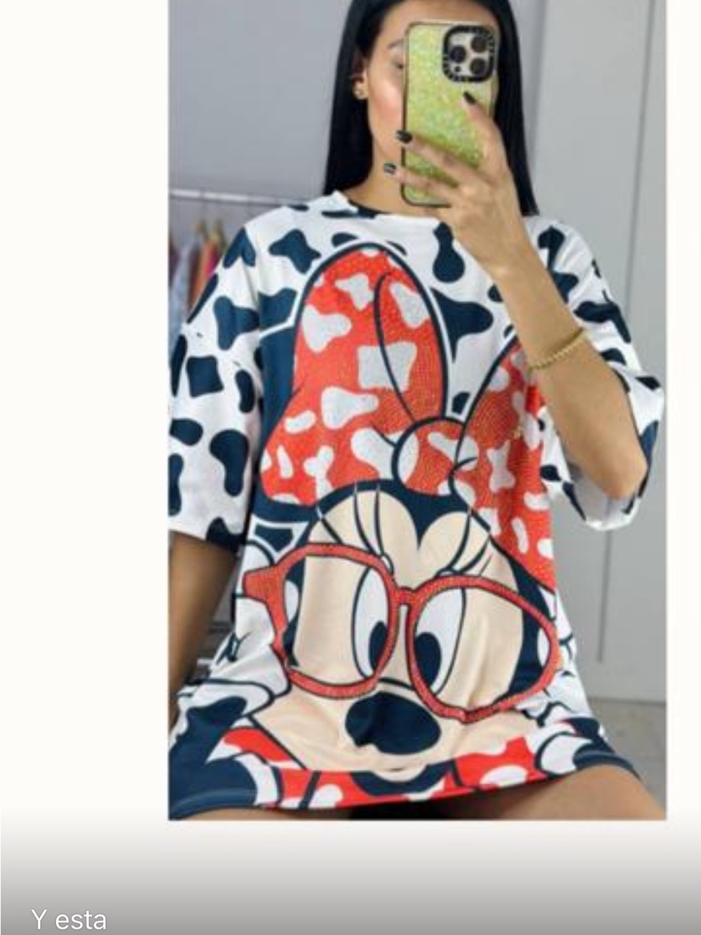Minnie Mouse Graphic Tee Dress in White, Black & Red. Oversize